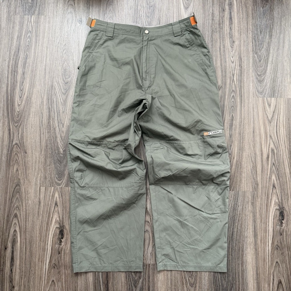 Vintage Rusty Pants Khaki Olivr Cargo Baggy Rave Surf Skate Y2K Men's 38x29 - Picture 2 of 8